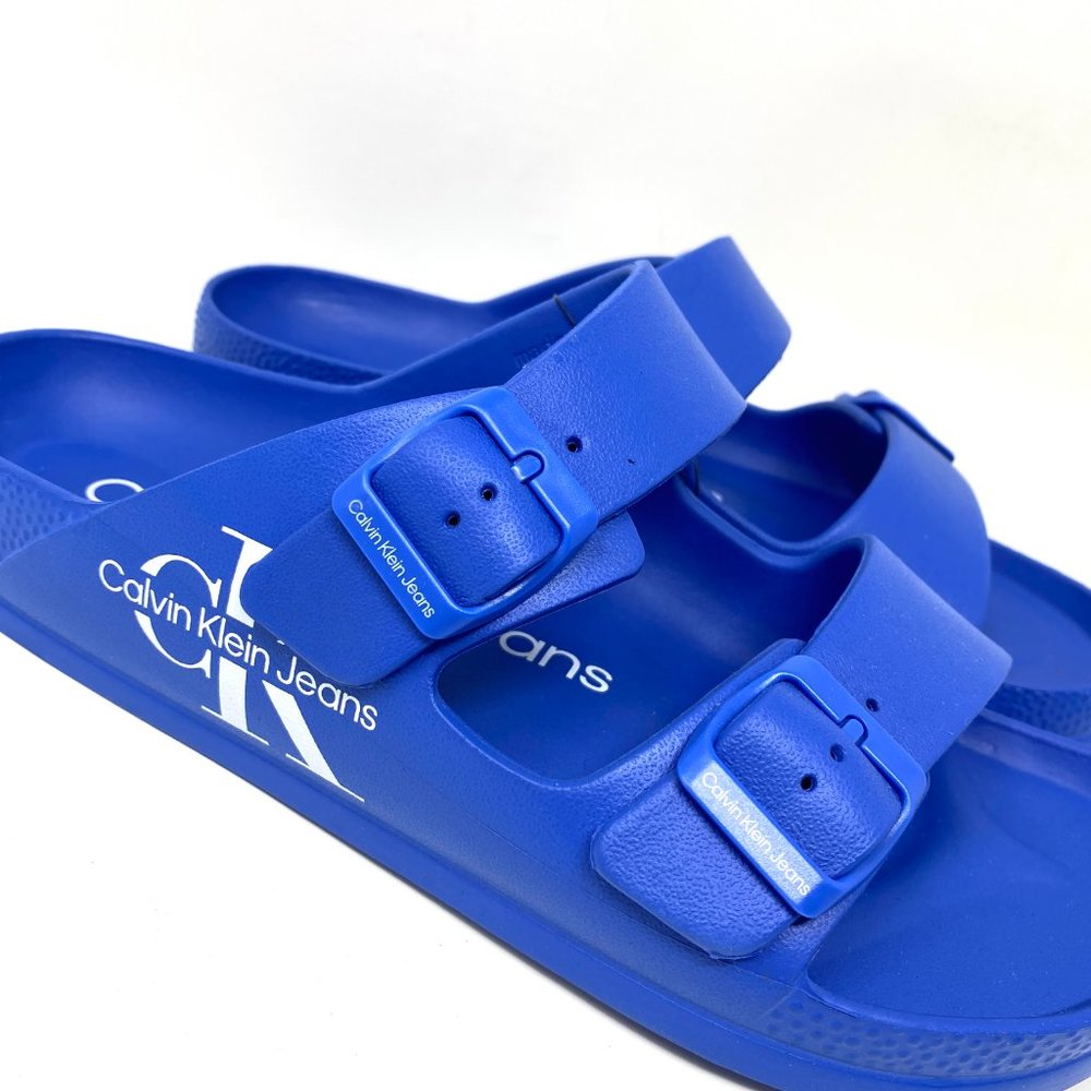 Calvin Klein Men’s Size 8 CMZION-Z ZION2 BAND SLIDE Monogram Slip On Sandal Blue - Picture 4 of 9